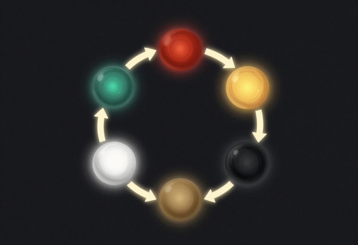 The Five Elements generating cycle of Saju — Wood, Fire, Earth, Metal, and Water