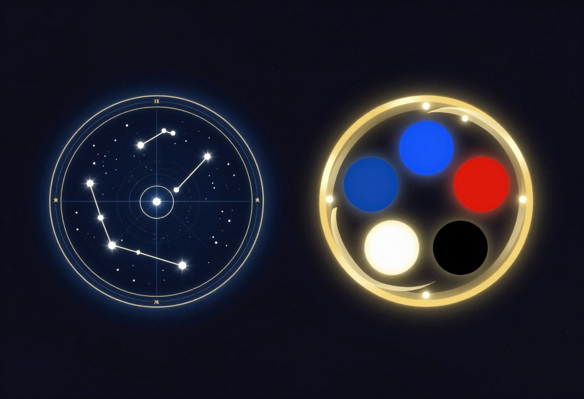 Western zodiac wheel compared with the East Asian Five Elements cycle — two lenses, one you
